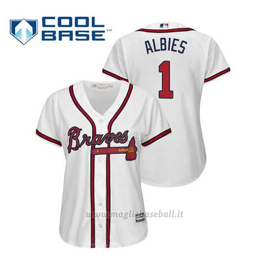 Maglia Baseball Donna Atlanta Braves Ozzie Albies Cool Base Majestic 1ª2019 Bianco